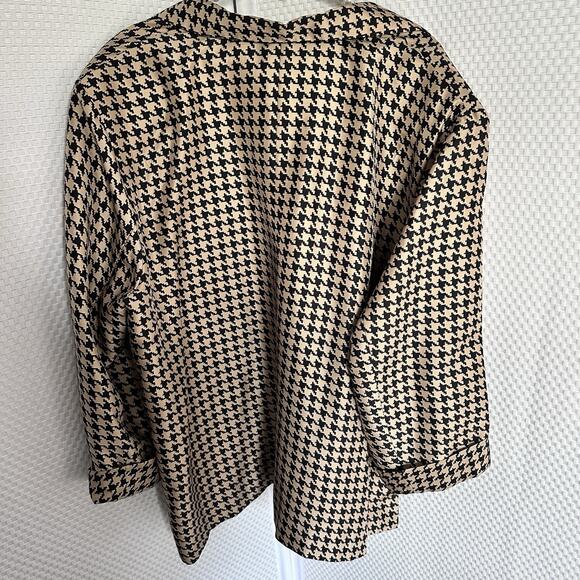 Silkland Black & Tan Pure Silk Houndstooth Shacket Jacket Button Career 2x - Picture 8 of 9
